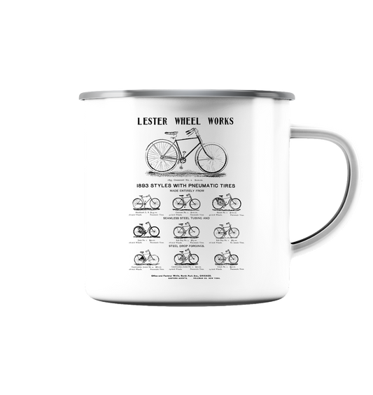 Lester Wheel Works - Emaille Tasse