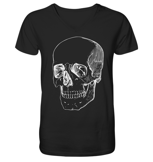 Totenkopf Weiß No.1 - Mens Organic V-Neck Shirt, uni